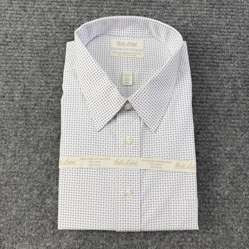 Roundtree & Yorke Dress Shirt Mens 18.5 34/35 Big Purple Geometric Non Iron